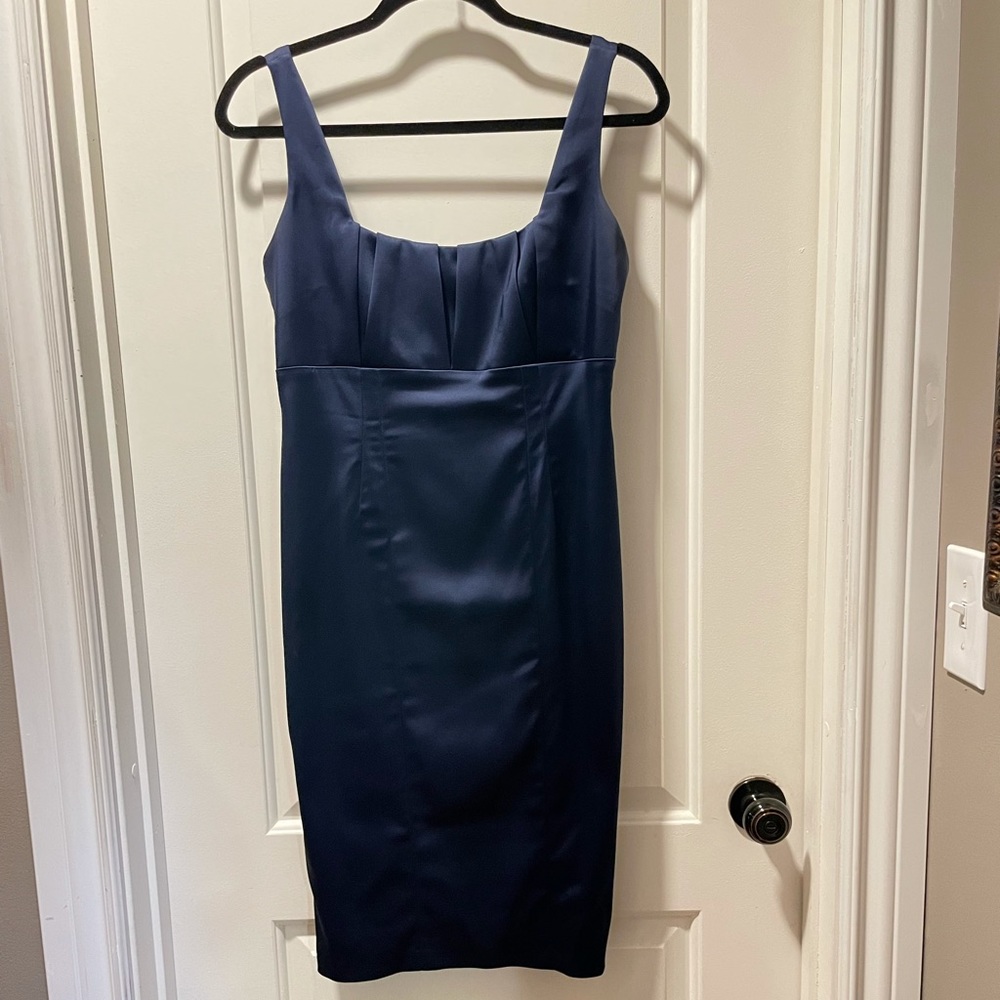 Stunning Calvin Klein Navy Satin Sheath Dress